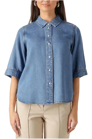 Object Blouses & Shirts, Dames, Blauw, S, Denim, Denim Top voor Vrouwen