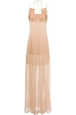 Alberta Ferretti Kleedjes, Dames, Roze, M, Satijn, Roze Kant Satijnen Jurk Elegante Stijl