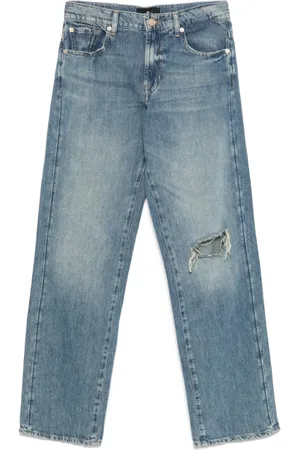 7 for all Mankind Jeans, Dames, Blauw, W26, Denim, Indigo Straight Leg Jeans