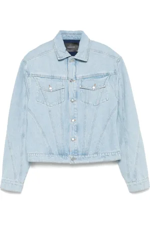 MUGLER Jassen, Heren, Blauw, L, Denim, Baby Blauwe Buitenkleding Jas met Zakken