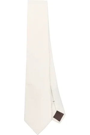 CANALI Accessoires, Heren, , ONE Size, Ecru Puntige Tip Enkele Lus Stropdas
