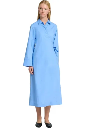 SELECTED Kleedjes, Dames, Blauw, XS, Katoen, Lange Katoenen Overhemdjurk in Blauw