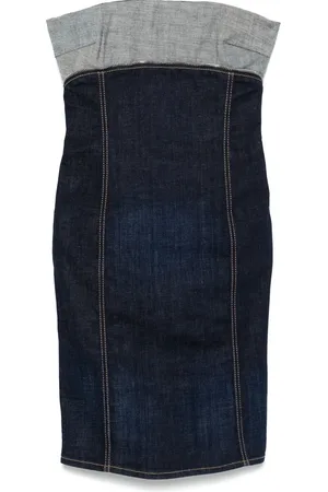 Dsquared2 Kleedjes, Dames, Blauw, S, Indigo Blauw Gevoerd Lijfje Jurk