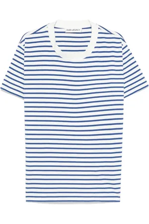 OUR LEGACY Tops, Heren, Veelkleurig, 2Xl, Wit Gestreept T-shirt met Ronde Hals
