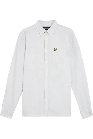 Lyle & Scott Overhemden, Heren, Grijs, XS, LS Geweven Shirts Gestreept Oxford Overhemd