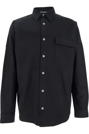 Palm Angels Overhemden, Heren, Zwart, S, Katoen, Zwart Logo Oversized Katoenen Shirt