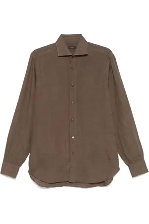 BARBA Overhemden, Heren, Bruin, M, Bruine Button-Up Overhemd met Spreidkraag