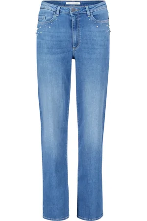 Betty & Co Jeans, Dames, Blauw, XL, High Waisted jeans met parels
