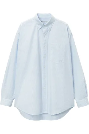 Alexander Wang Blouses & Shirts, Dames, Blauw, S, Lichtblauw Overhemd met Logo Borduursel