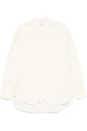 STUDIO NICHOLSON Blouses & Shirts, Dames, Wit, 2Xs, Witte Geknoopte Hemd met Opstaande Kraag