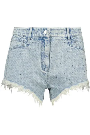 IRO Korte broeken, Dames, Blauw, S, Denim, Denim Shorts met Strass Details