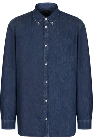 Dondup Overhemden, Heren, Blauw, L, Katoen, Katoenen Denim Overhemd met Button-Down Kraag