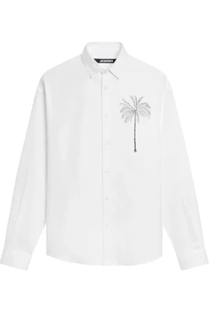 Jacquemus Overhemden, Heren, Wit, XL, Witte Grafische Print Knoopshirt