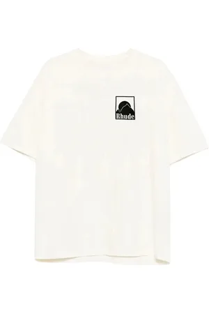 Rhude Tops, Heren, Wit, S, Wit Logo Print Crew Neck T-shirt