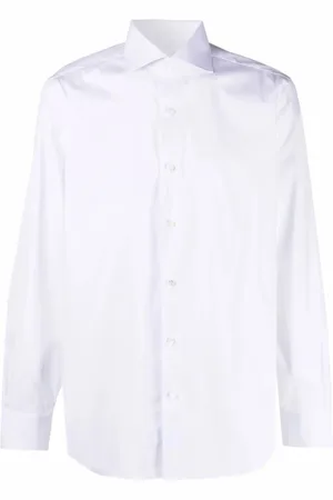 BARBA Overhemden, Heren, Wit, XL, Katoen, Witte Katoenmix Overhemd met Spreidkraag