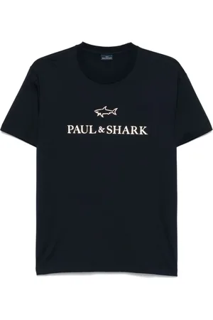 Paul & Shark Tops, Heren, Blauw, XL, Navy Haai Print Ronde Hals