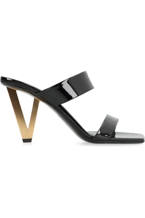VERSACE Schoenen, Dames, Zwart, 36 EU, Leer, Beeldhouw Hak Patent Leren Muiltjes