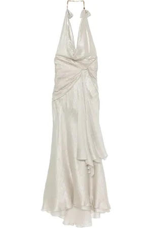MARIA LUCIA HOHAN Kleedjes, Dames, Grijs, XS, Halternek Open Rug Gedrapeerd Jurk