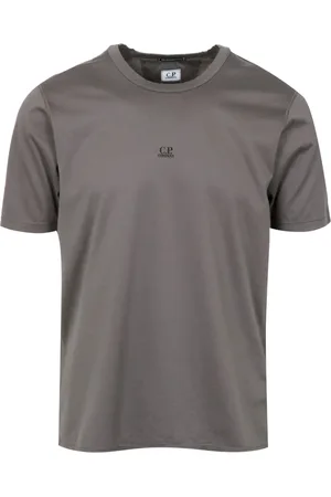 C.P. Company Tops, Heren, Grijs, XL, Katoen, Katoen Ronde Hals Logo Patch T-shirt