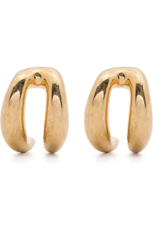 Panconesi Accessoires, Dames, Geel, ONE Size, Leer, Goudkleurige 3D Detail Oorbellen Set