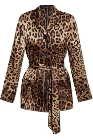 Dolce & Gabbana Blouses & Shirts, Dames, Bruin, 2Xs, Zijden shirt met dierenmotief