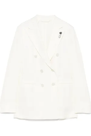 LARDINI Jassen, Dames, Wit, 2Xs, Beige Double-Breasted Jas met Splitmanchetten