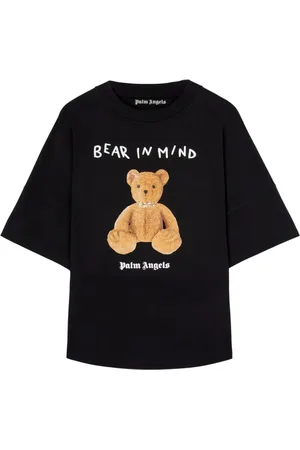 Palm Angels Tops, Heren, Zwart, L, Zwarte Teddybeer Logo Print T-shirt