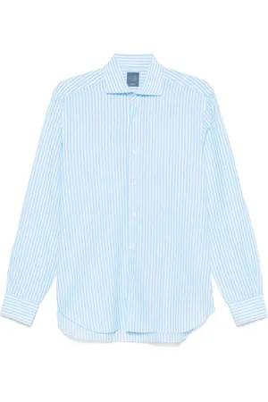BARBA Overhemden, Heren, Blauw, L, Blauwe Button-Up Overhemd met Spreidkraag