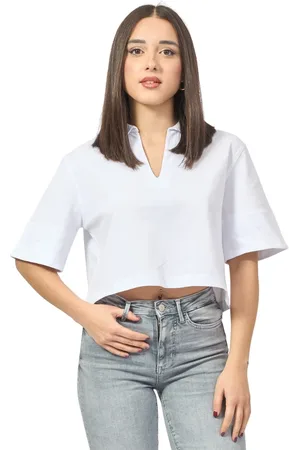 K-Way Tops, Dames, Wit, S, Katoen, Witte Katoenen Polo Kort Gesneden