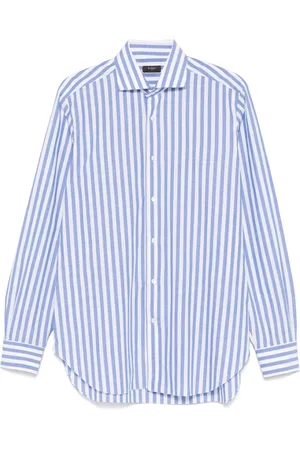 BARBA Overhemden, Heren, Blauw, 4Xl, Blauwe Button-Up Overhemd met Spreidkraag