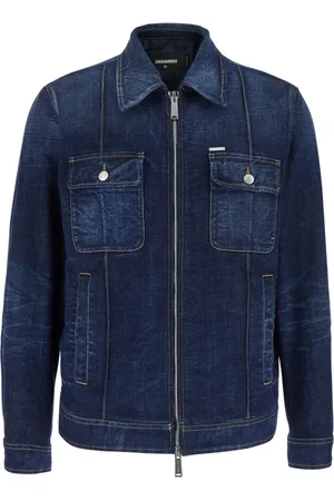 Dsquared2 Jassen, Heren, Blauw, M, Denim, Blauwe Denim Jack met Klassieke Kraag