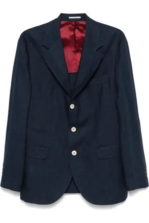 Brunello Cucinelli Jassen, Heren, Blauw, L, Linnen, Navy Deconstructed Jas