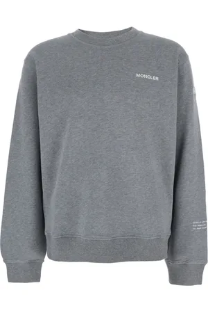 Moncler Sweatshirts & Hoodies, Heren, Grijs, L, Katoen, Grijze Logo Crewneck Sweater Katoen Man