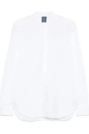 BARBA Overhemden, Heren, Wit, XL, Witte Overhemd met Bandkraag en Knoopmanchetten