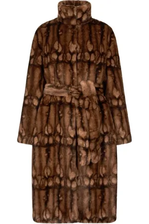 Roberto Cavalli Mantels, Dames, Bruin, S, Imitatiebont Hoge Kraag Jas