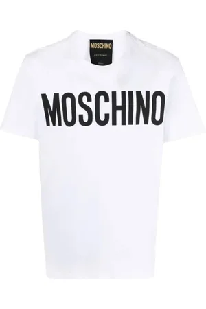 Moschino Tops, Heren, Wit, M, Katoen, Logo Print Biologisch Katoen T-shirt