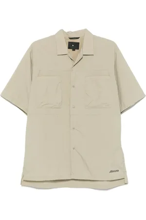 Mizuno Overhemden, Heren, Grijs, XL, Beige Camp Kraag Korte Mouw Overhemd