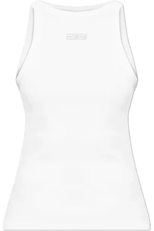 Gestuz Tops, Dames, Wit, L, Katoen, Geribbelde top