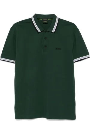 HUGO BOSS Tops, Heren, Groen, S, Groene Gestreepte Rand Korte Mouw Trui