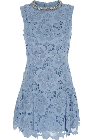 Self-Portrait Kleedjes, Dames, Blauw, S, Bloemenkant Minijurk met Strass
