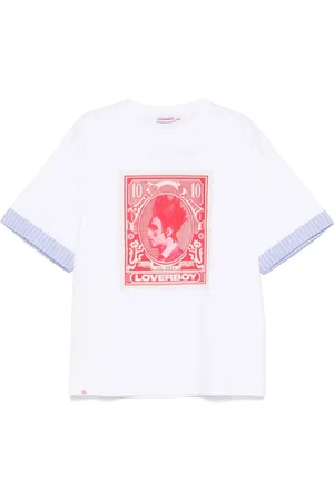 Charles Jeffrey Loverboy Tops, Heren, Wit, L, T-shirt met Grafische Print en Ronde Hals