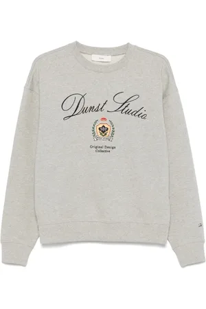 DUNST Sweatshirts & Hoodies, Dames, Grijs, S, Leer, Grijze Crew Neck Sweatshirt