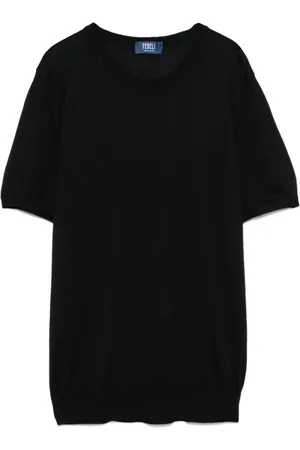 FEDELI Truien, Heren, Zwart, S, Zwarte Crew Neck Korte Mouw Sweater