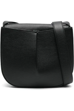 STUDIO NICHOLSON Tassen, Dames, Zwart, ONE Size, Leer, Zwarte leren schoudertas met magnetische sluiting