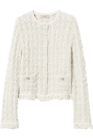 Twin-Set Jassen, Dames, Wit, M, Beige Jack met Rode Rand en Logo Knopen