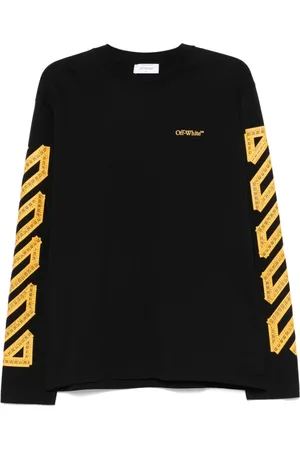 OFF-WHITE Tops, Heren, Zwart, XL, Zwart Logo Print Crew Neck T-shirt