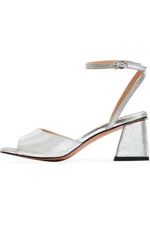 CESARE GASPARI Schoenen, Dames, Grijs, 37 EU, Jewel Block Heels Sandalen Aurora - Silver