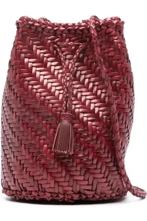 Dragon Diffusion Tassen, Dames, Rood, ONE Size, Leer, Rode leren gevlochten charme schoudertas