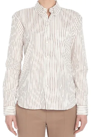 Saint Laurent Blouses & Shirts, Dames, , L, Katoen, Gestreept Klassiek Kraag Overhemd