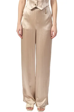 Fracomina Broeken, Dames, Geel, M, Polyester, Gouden Wijde Pijp Palazzo Broek